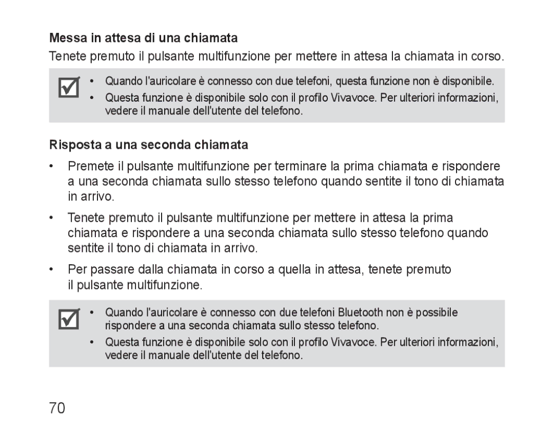 Samsung BHM3100EBECXEV, BHM3100EBECXEF, BHM3100EBECXET Messa in attesa di una chiamata, Risposta a una seconda chiamata 