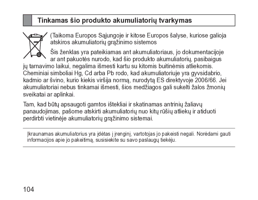 Samsung BHM3200EDECSER manual Tinkamas šio produkto akumuliatorių tvarkymas 