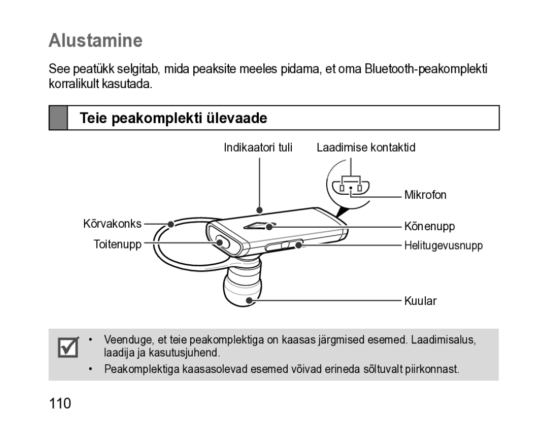 Samsung BHM3200EDECSER manual Alustamine, Teie peakomplekti ülevaade 