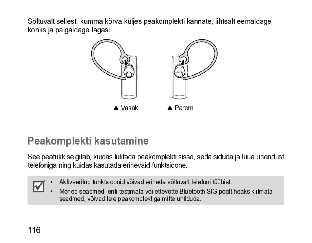 Samsung BHM3200EDECSER manual Peakomplekti kasutamine 