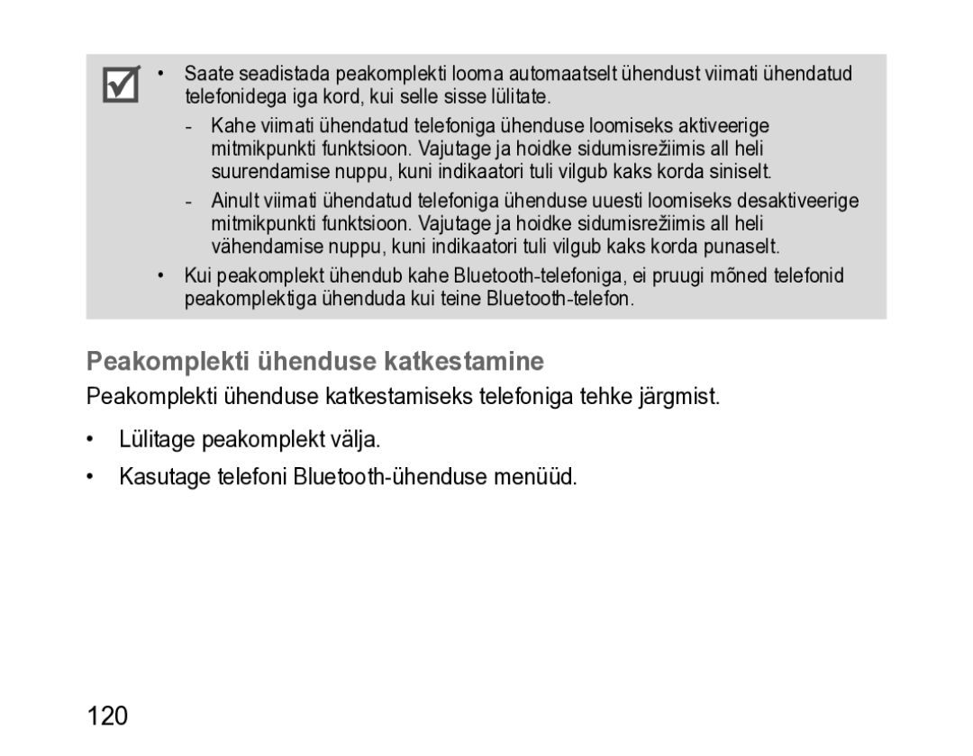 Samsung BHM3200EDECSER manual Peakomplekti ühenduse katkestamine 