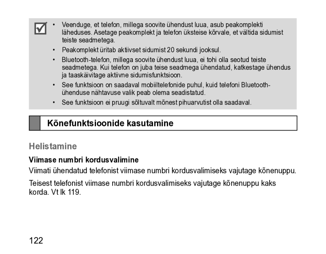 Samsung BHM3200EDECSER manual Kõnefunktsioonide kasutamine, Helistamine, Viimase numbri kordusvalimine 