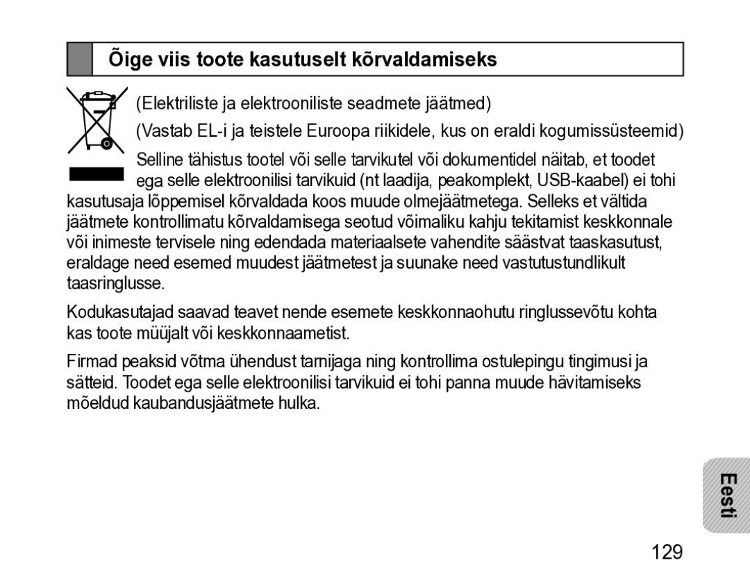 Samsung BHM3200EDECSER manual Õige viis toote kasutuselt kõrvaldamiseks 