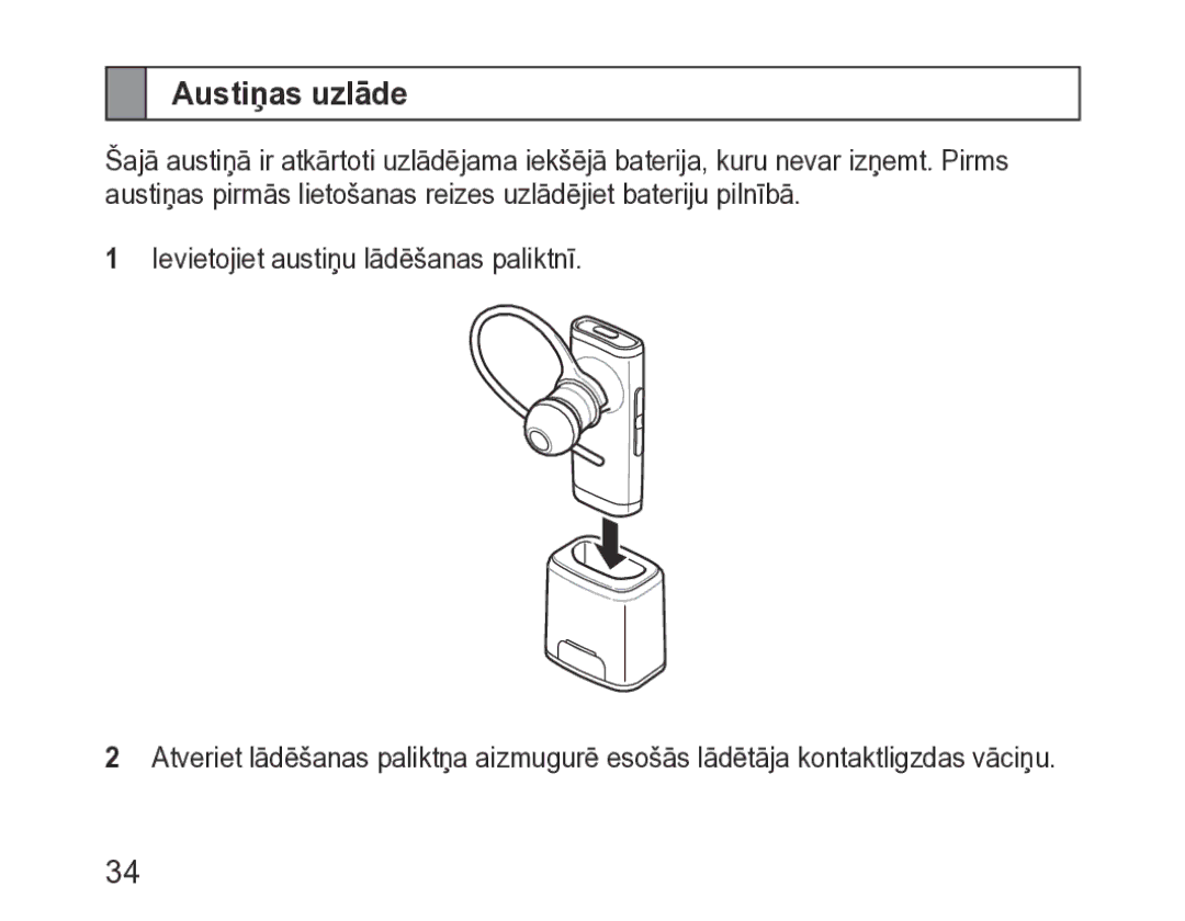 Samsung BHM3200EDECSER manual Austiņas uzlāde 