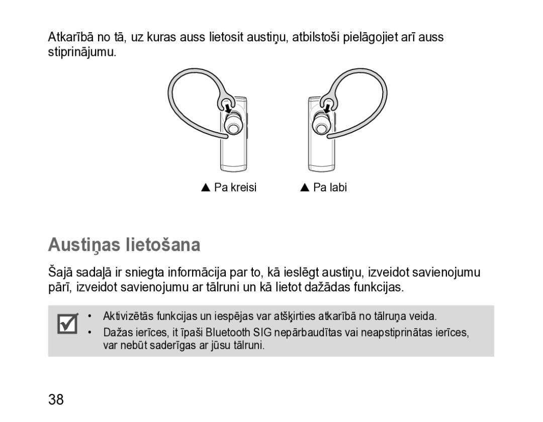 Samsung BHM3200EDECSER manual Austiņas lietošana 