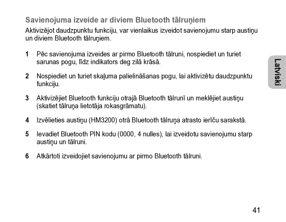 Samsung BHM3200EDECSER manual Savienojuma izveide ar diviem Bluetooth tālruņiem 