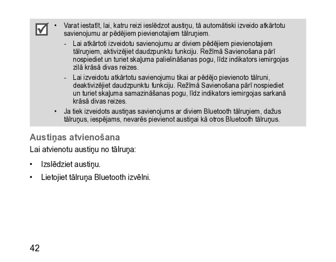 Samsung BHM3200EDECSER manual Austiņas atvienošana 