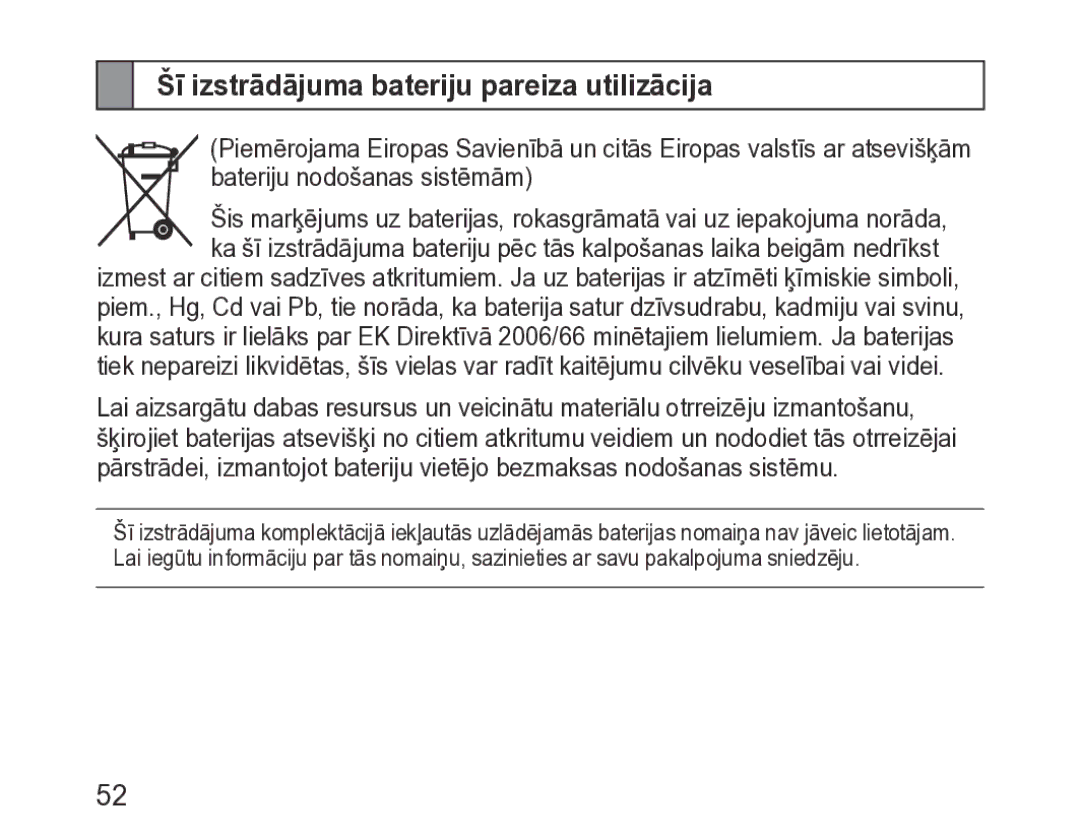 Samsung BHM3200EDECSER manual Šī izstrādājuma bateriju pareiza utilizācija 