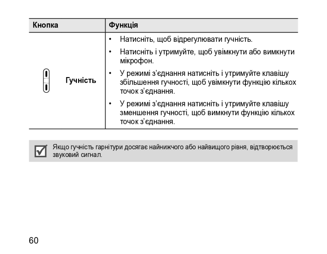 Samsung BHM3200EDECSER manual Кнопка Функція, Гучність 