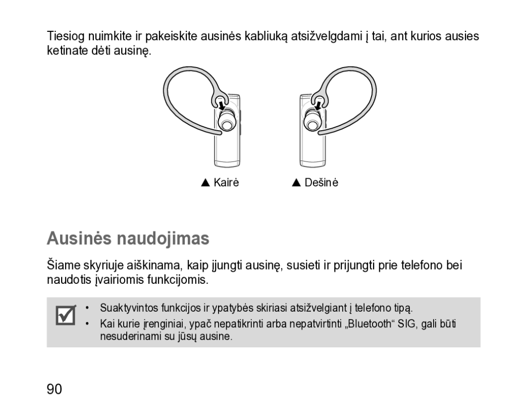 Samsung BHM3200EDECSER manual Ausinės naudojimas 