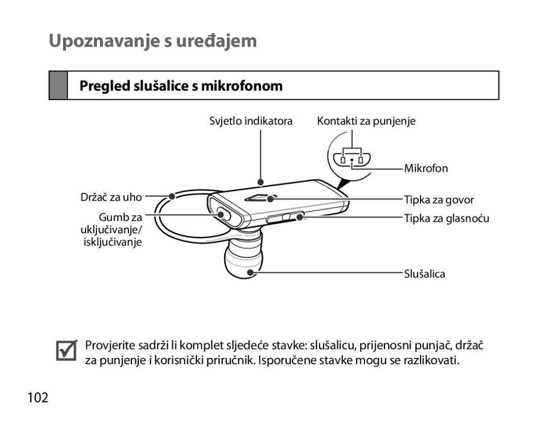 Samsung BHM3200EDECXEH, BHM3200EDECXEF, BHM3200EDECFOP manual Upoznavanje s uređajem, Pregled slušalice s mikrofonom 