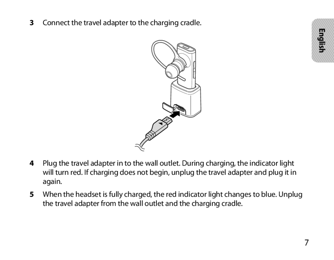 Samsung BHM3200EDECXEE, BHM3200EDECXEF, BHM3200EDECFOP, BHM3200EDECXEH Connect the travel adapter to the charging cradle 