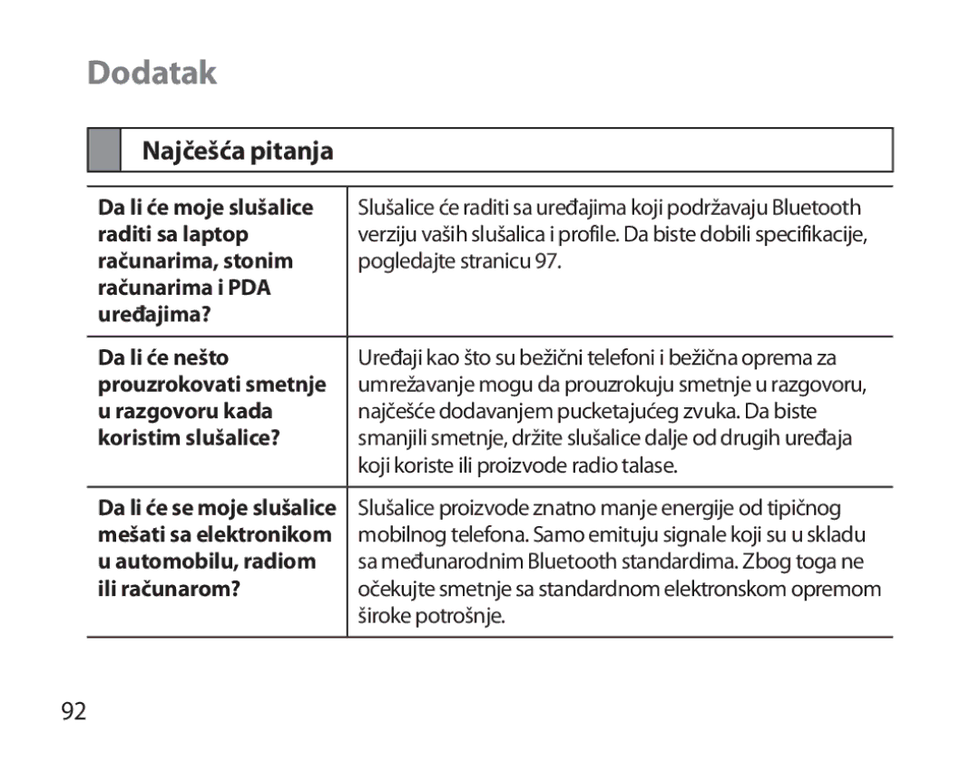 Samsung BHM3200EDECEUR, BHM3200EDECXEF, BHM3200EDECFOP, BHM3200EDECXEH, BHM3200EDECXEE manual Dodatak, Najčešća pitanja 