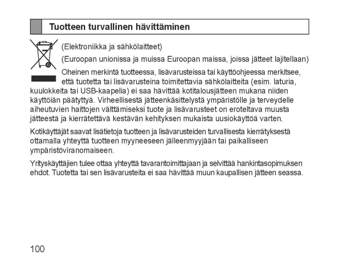 Samsung BHM3200EDECXEF, BHM3200EDECFOP, BHM3200EDECXEH, BHM3200EDECXEE, BHM3200EDECEUR manual Tuotteen turvallinen hävittäminen 