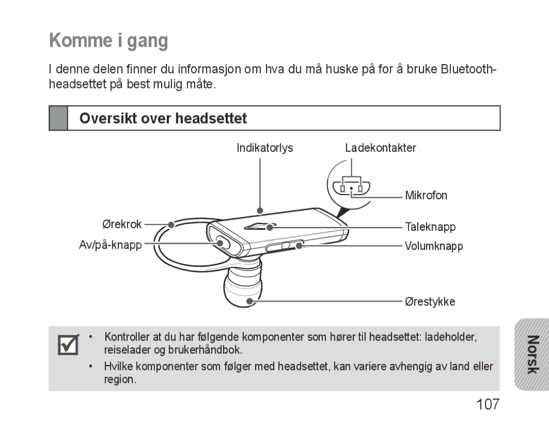 Samsung BHM3200EDECFOP, BHM3200EDECXEF, BHM3200EDECXEH, BHM3200EDECXEE, BHM3200EDECEUR Komme i gang, Oversikt over headsettet 