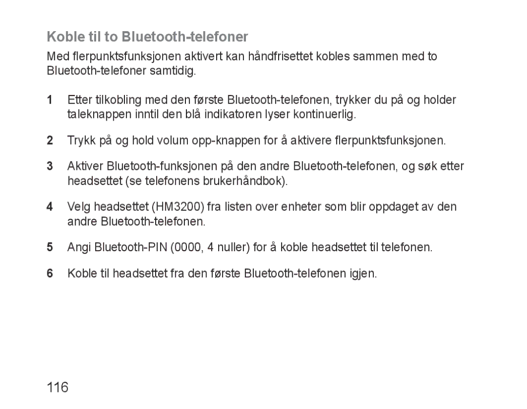 Samsung BHM3200EDECEUR, BHM3200EDECXEF, BHM3200EDECFOP, BHM3200EDECXEH, BHM3200EDECXEE Koble til to Bluetooth-telefoner, 116 