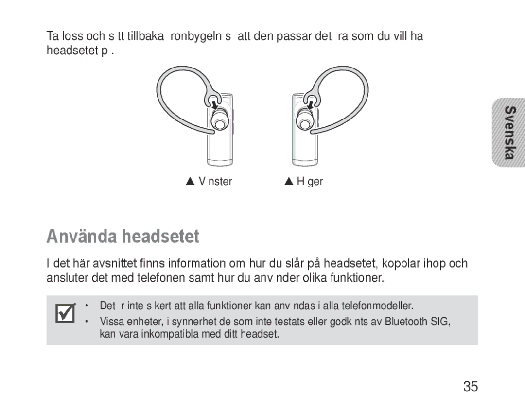 Samsung BHM3200EDECFOP, BHM3200EDECXEF, BHM3200EDECXEH, BHM3200EDECXEE, BHM3200EDECEUR manual Använda headsetet, Svenska 