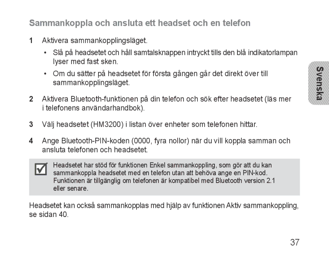 Samsung BHM3200EDECXEE, BHM3200EDECXEF, BHM3200EDECFOP manual Sammankoppla och ansluta ett headset och en telefon, Svenska 