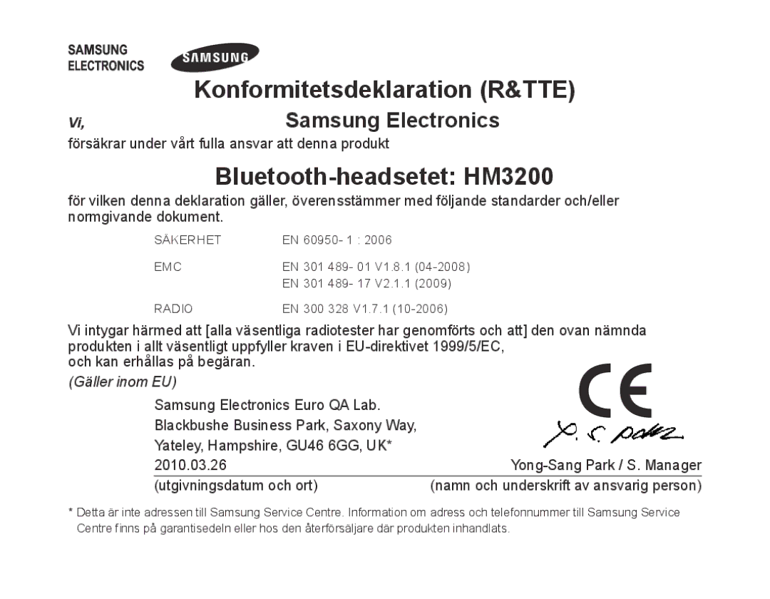 Samsung BHM3200EDECSER, BHM3200EDECXEF, BHM3200EDECFOP, BHM3200EDECXEH, BHM3200EDECXEE manual Bluetooth-headsetet HM3200 