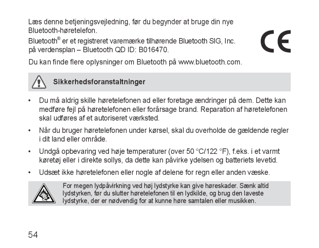 Samsung BHM3200EDECXEH, BHM3200EDECXEF, BHM3200EDECFOP, BHM3200EDECXEE, BHM3200EDECEUR manual Sikkerhedsforanstaltninger 