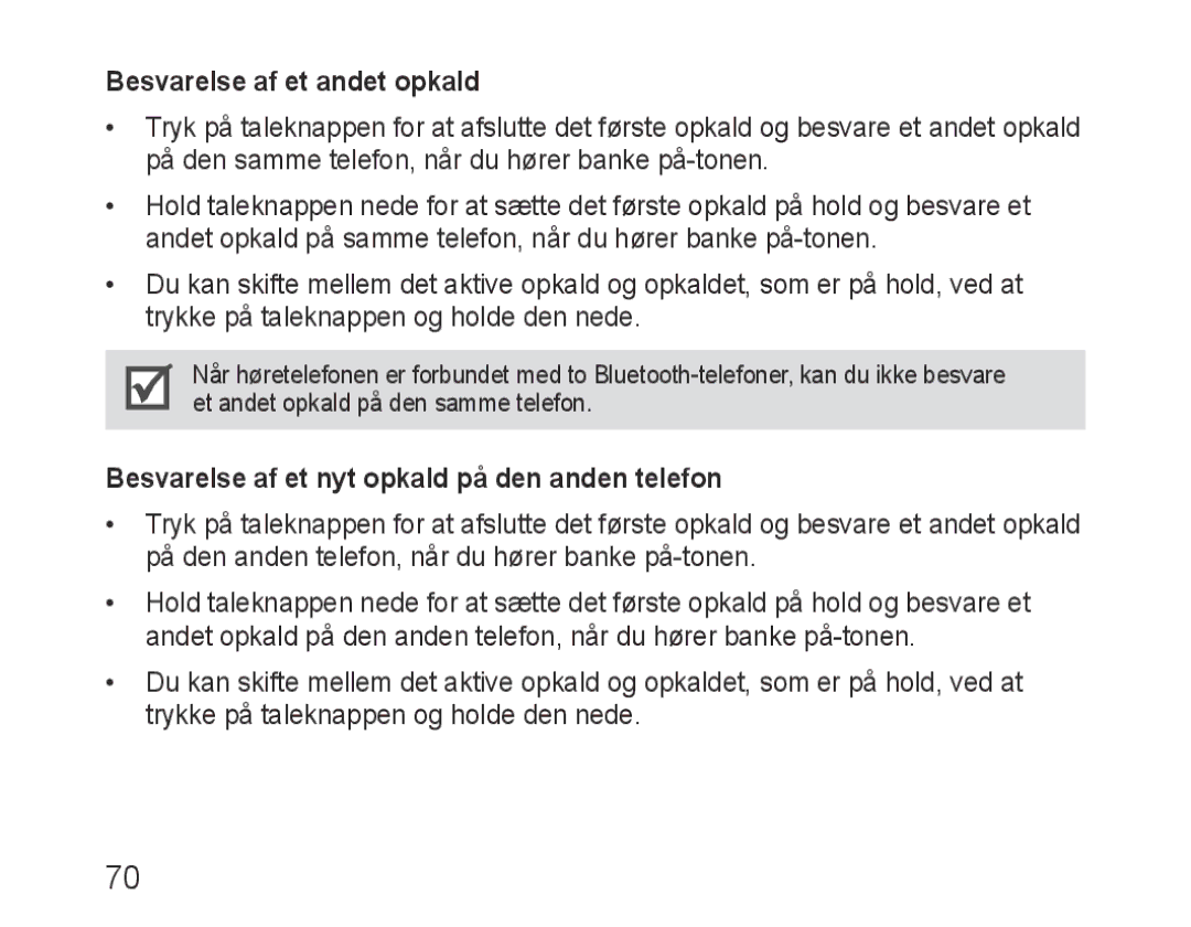 Samsung BHM3200EDECXEF, BHM3200EDECFOP Besvarelse af et andet opkald, Besvarelse af et nyt opkald på den anden telefon 