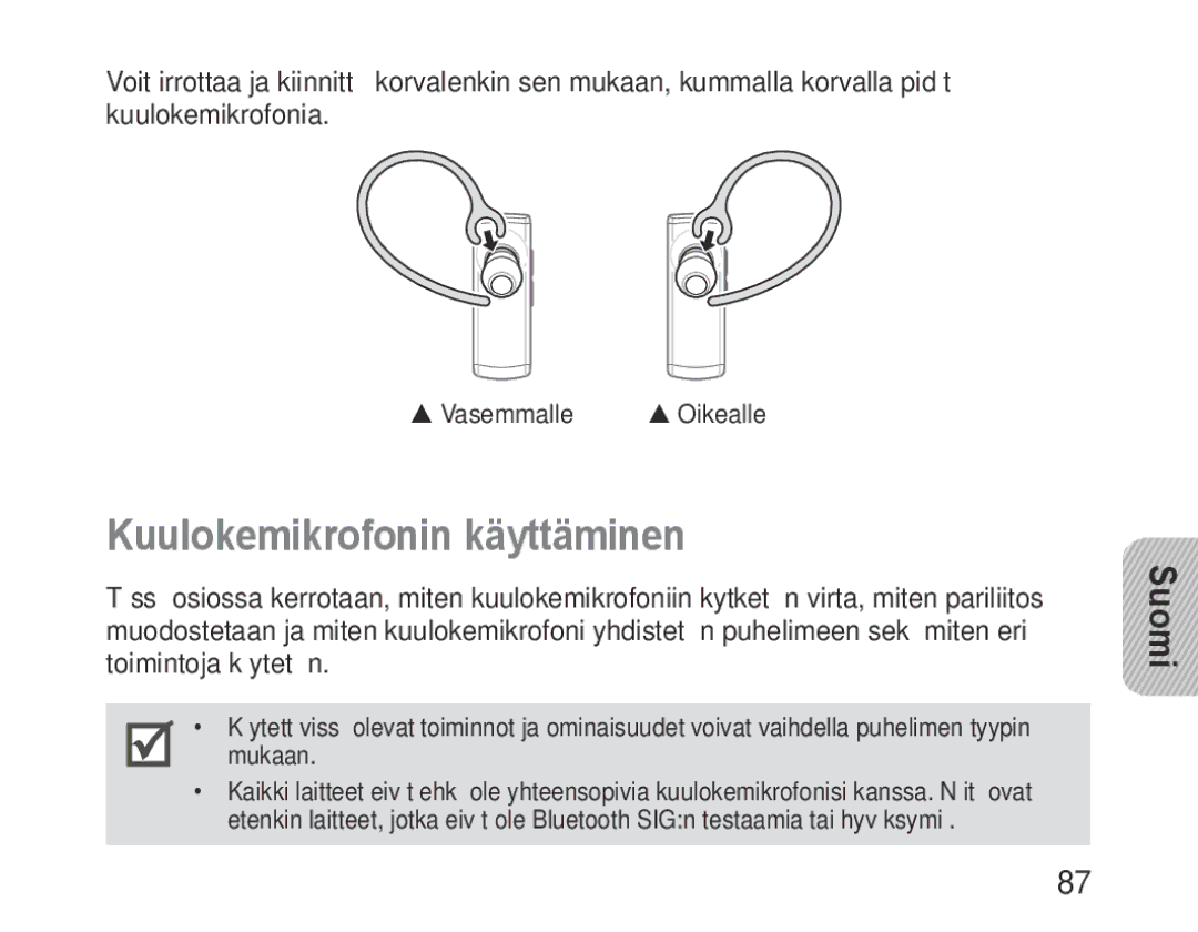 Samsung BHM3200EDECSER, BHM3200EDECXEF, BHM3200EDECFOP, BHM3200EDECXEH, BHM3200EDECXEE manual Kuulokemikrofonin käyttäminen 