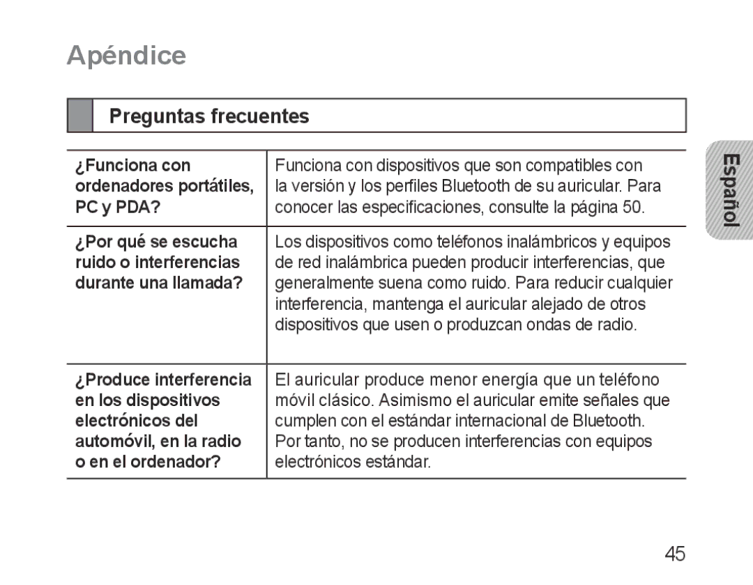 Samsung BHM3200EDECSER, BHM3200EDECXEF, BHM3200EDECFOP, BHM3200EDECXEH, BHM3200EDECXEE manual Apéndice, Preguntas frecuentes 