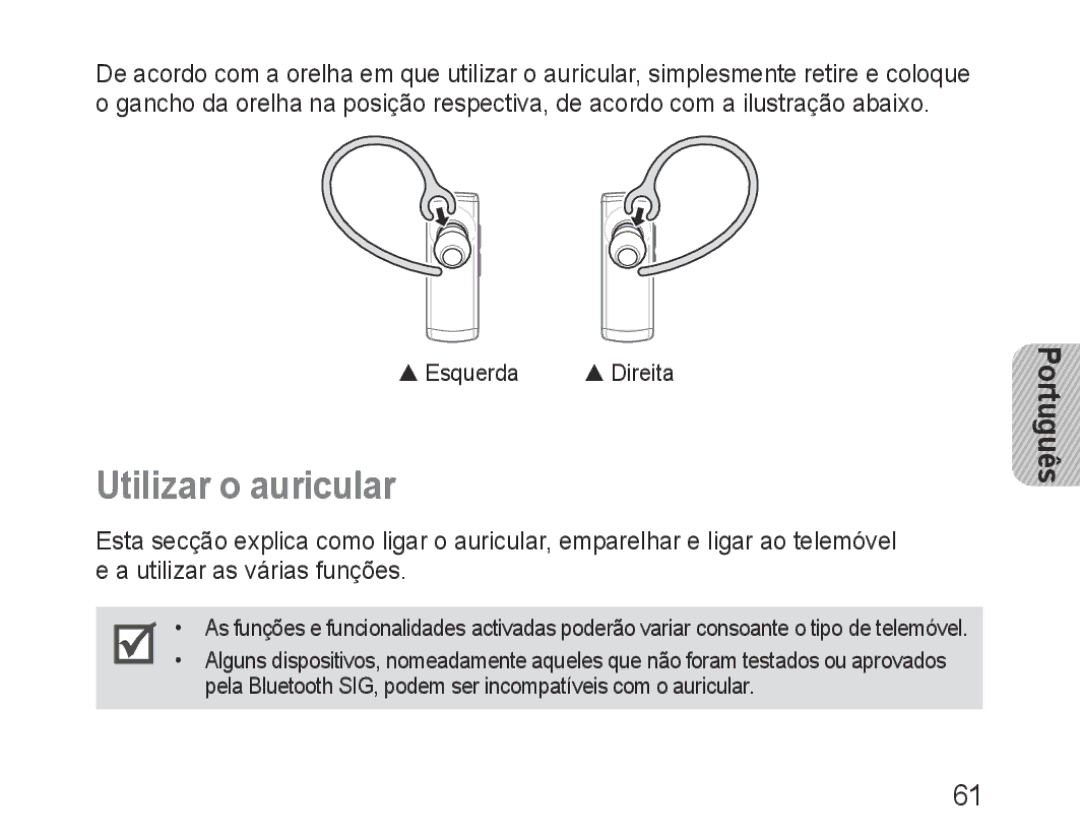 Samsung BHM3200EDECXEE, BHM3200EDECXEF, BHM3200EDECFOP, BHM3200EDECXEH, BHM3200EDECEUR, BHM3200EDECSER Utilizar o auricular 