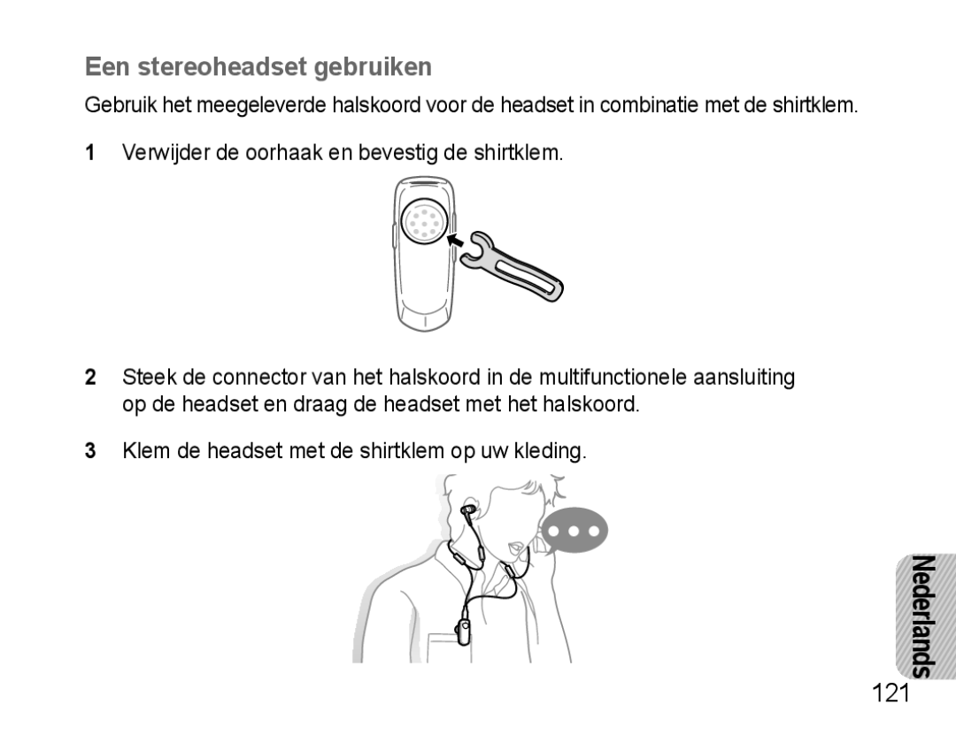 Samsung BHM3500EBECXEF, BHM3500EWECXEF manual Een stereoheadset gebruiken, Nederlands 