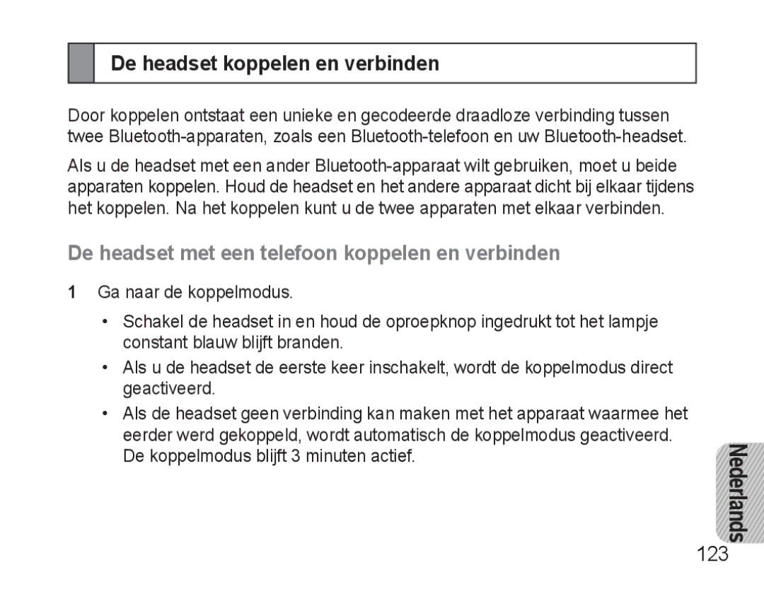 Samsung BHM3500EBECXEF, BHM3500EWECXEF De headset koppelen en verbinden, De headset met een telefoon koppelen en verbinden 