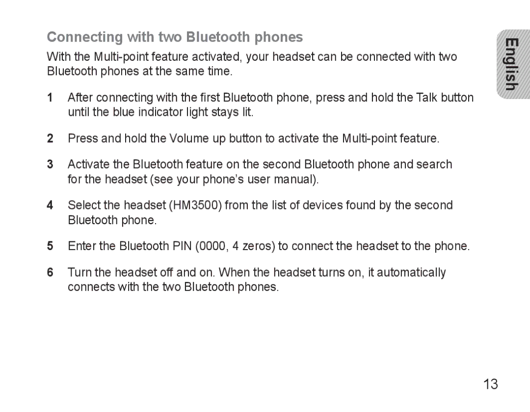 Samsung BHM3500EBECXEF, BHM3500EWECXEF manual Connecting with two Bluetooth phones 