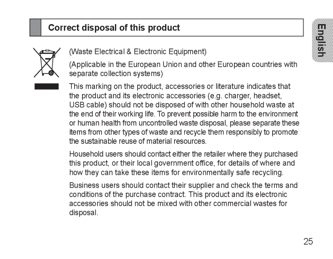 Samsung BHM3500EBECXEF, BHM3500EWECXEF manual Correct disposal of this product 