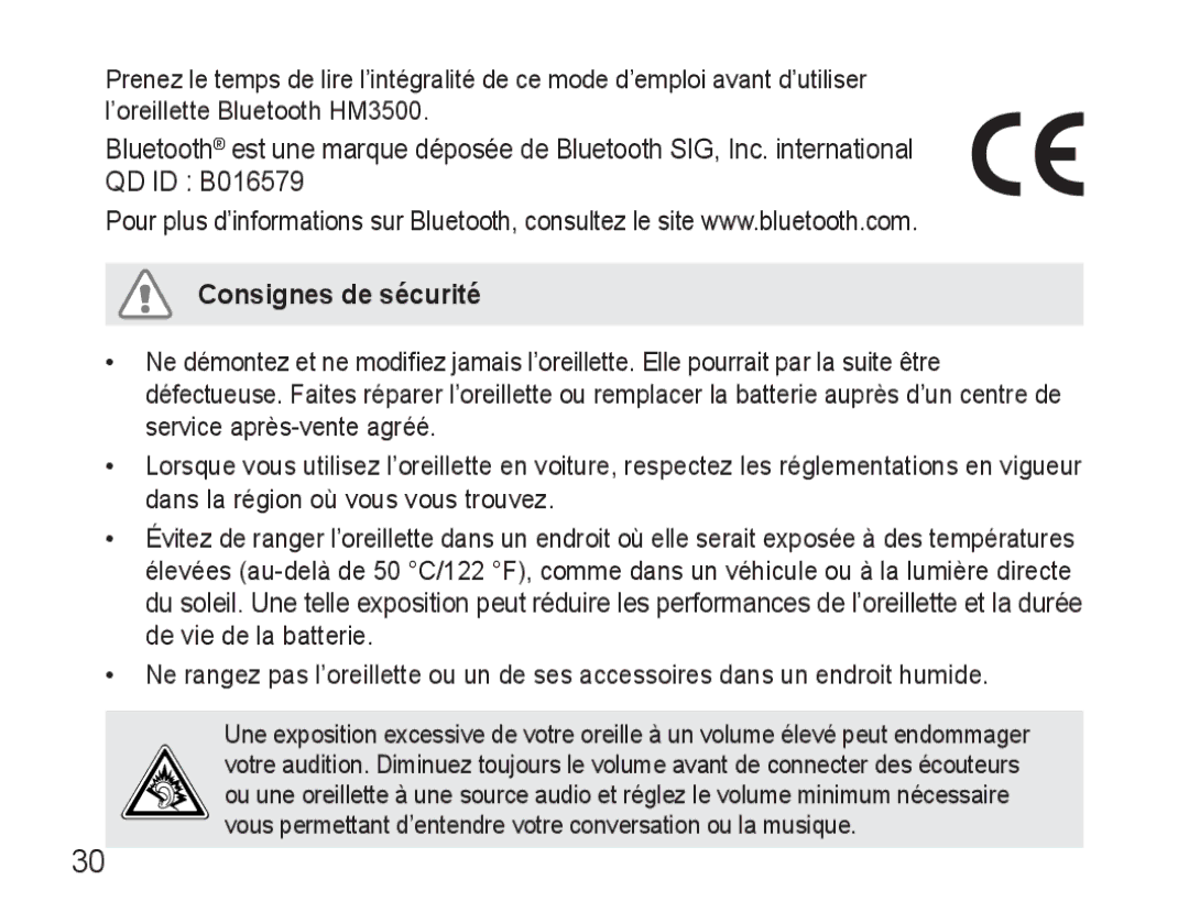 Samsung BHM3500EWECXEF, BHM3500EBECXEF manual Consignes de sécurité 