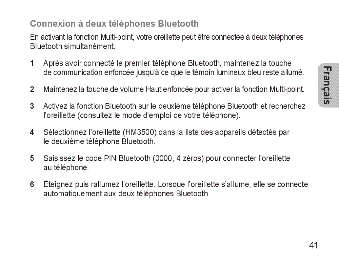 Samsung BHM3500EBECXEF, BHM3500EWECXEF manual Connexion à deux téléphones Bluetooth 