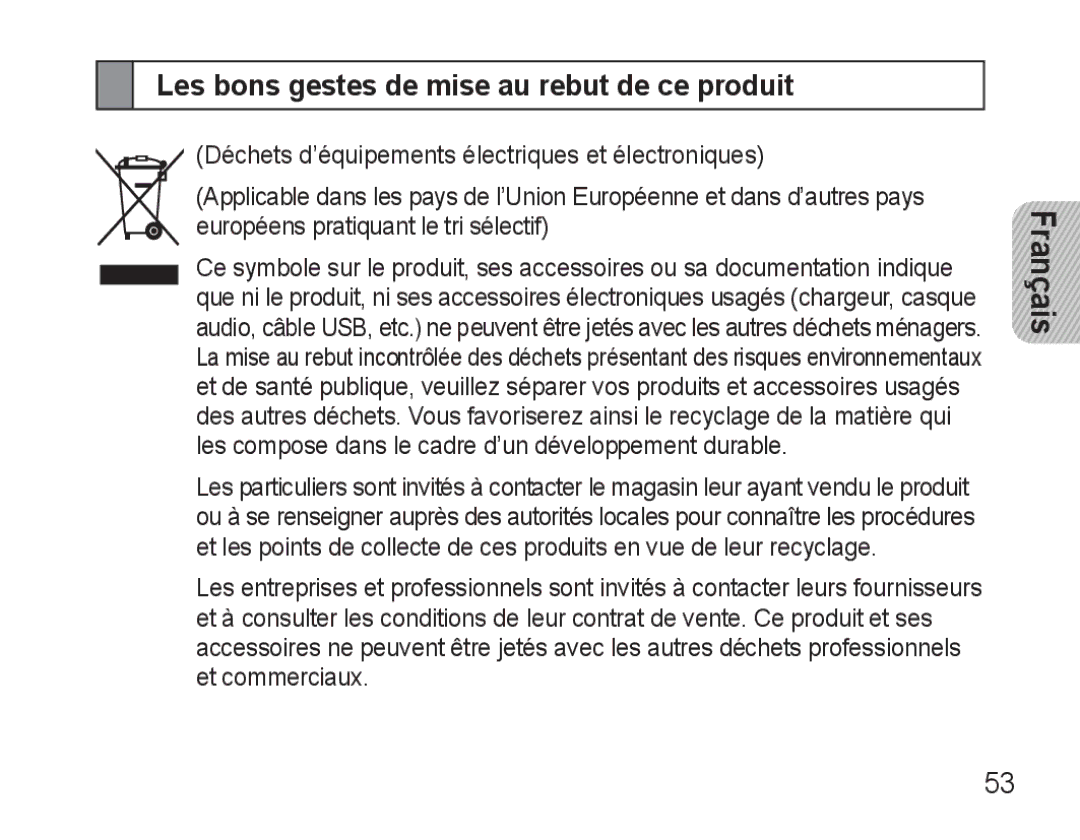 Samsung BHM3500EBECXEF, BHM3500EWECXEF manual Les bons gestes de mise au rebut de ce produit 