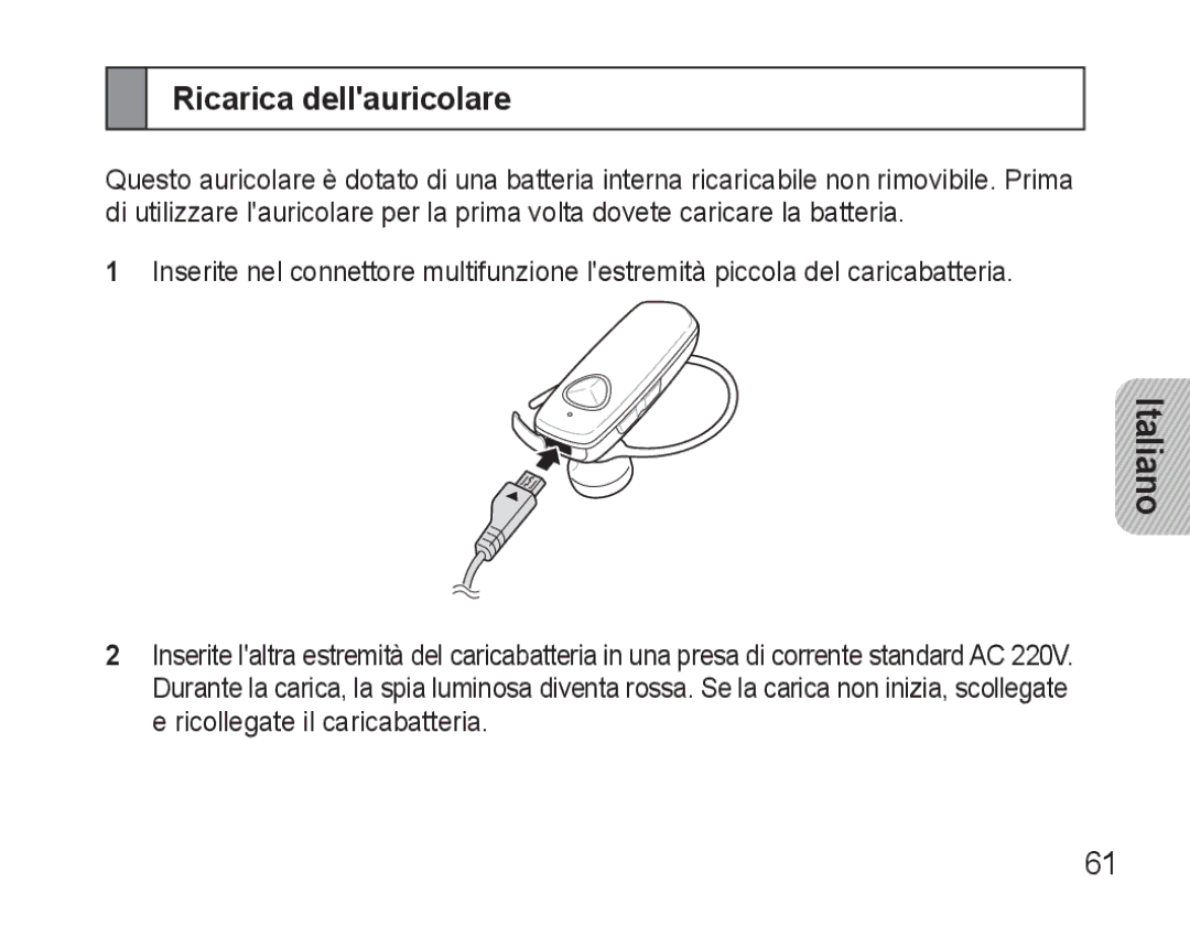 Samsung BHM3500EBECXEF, BHM3500EWECXEF manual Ricarica dellauricolare 