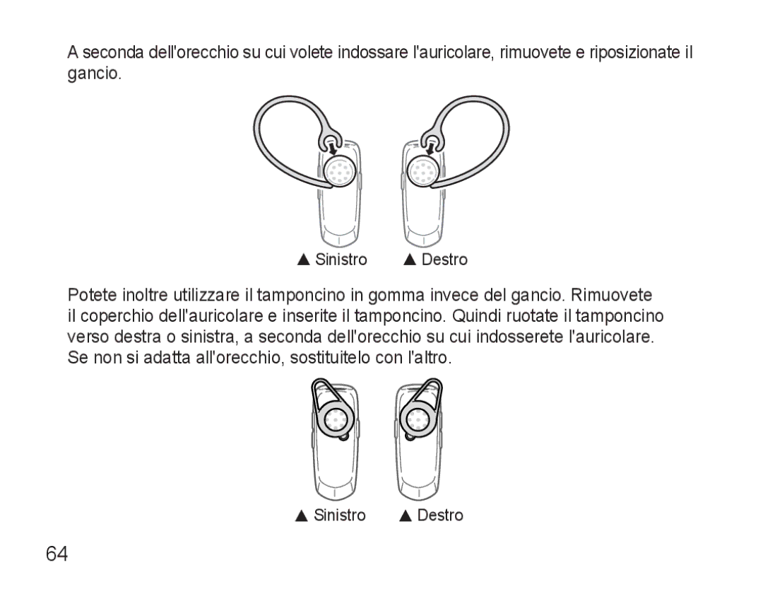 Samsung BHM3500EWECXEF, BHM3500EBECXEF manual  Sinistro  Destro 