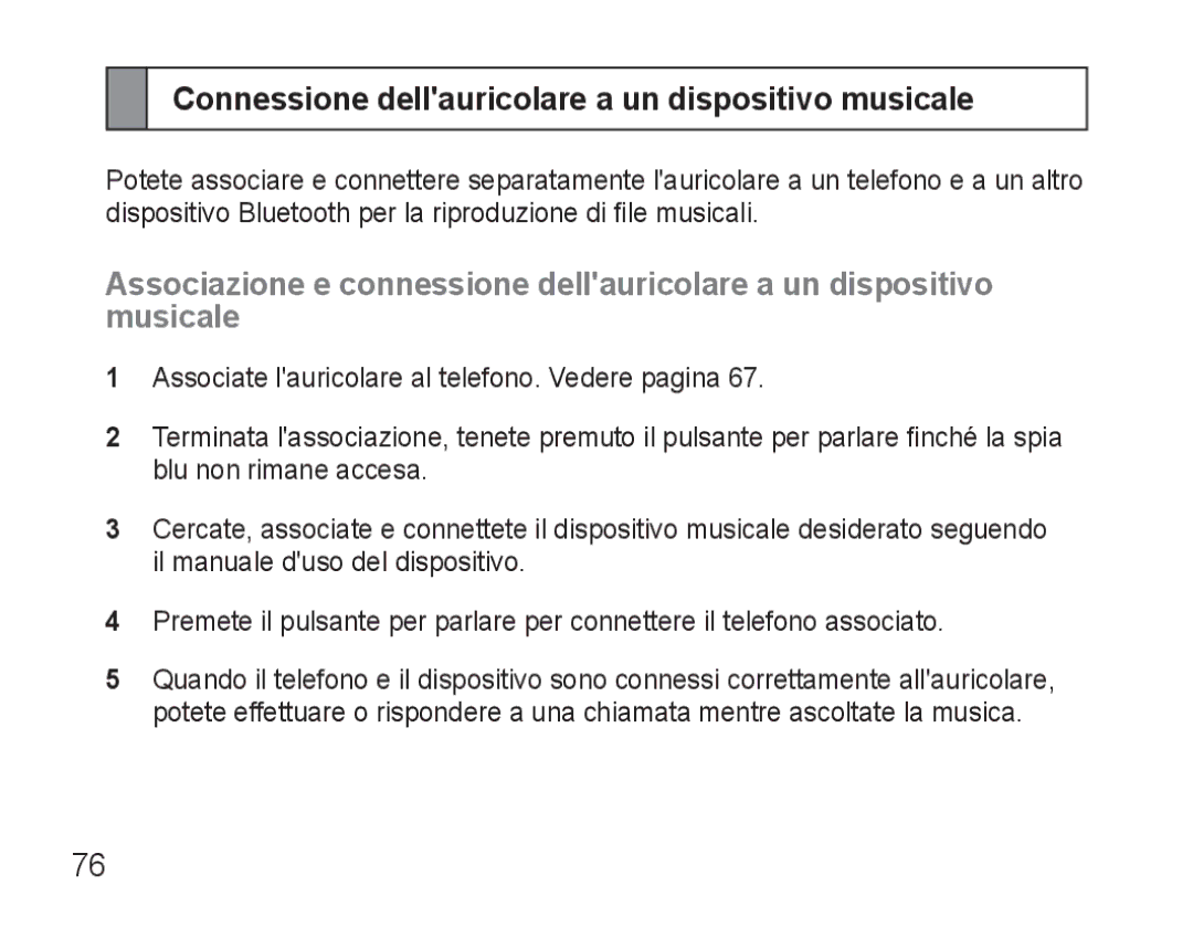 Samsung BHM3500EWECXEF, BHM3500EBECXEF manual Connessione dellauricolare a un dispositivo musicale 