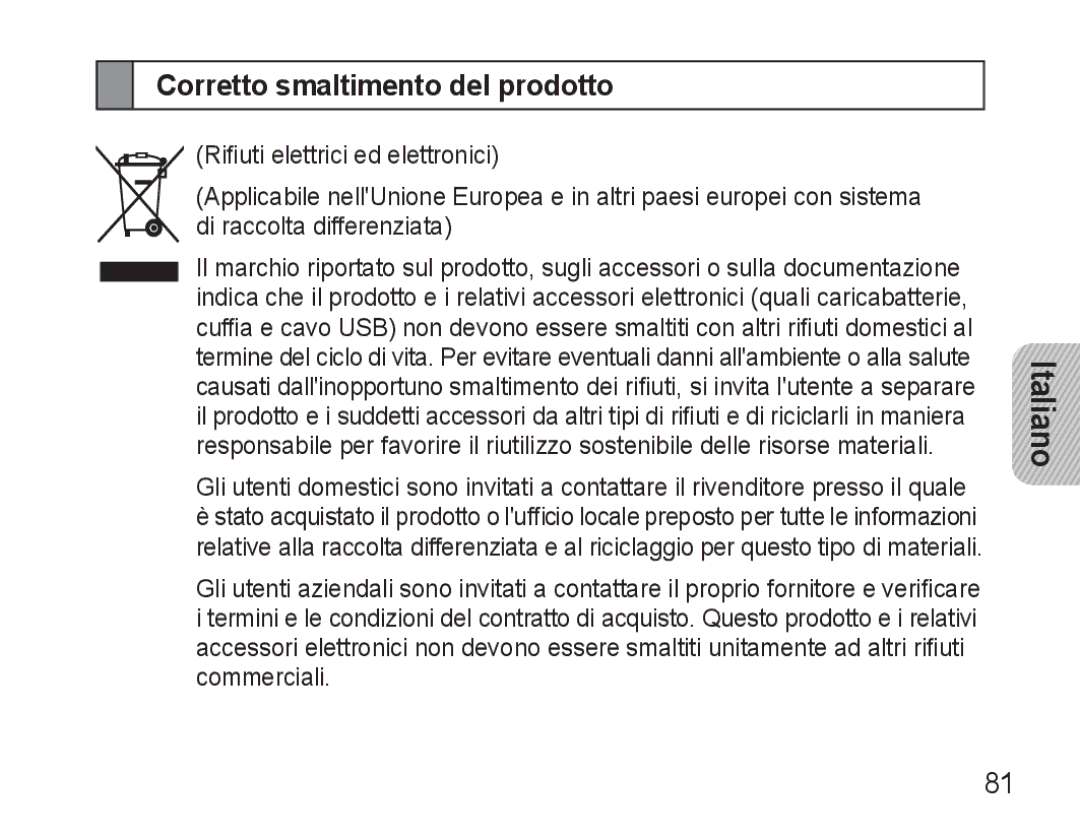 Samsung BHM3500EBECXEF, BHM3500EWECXEF manual Corretto smaltimento del prodotto 