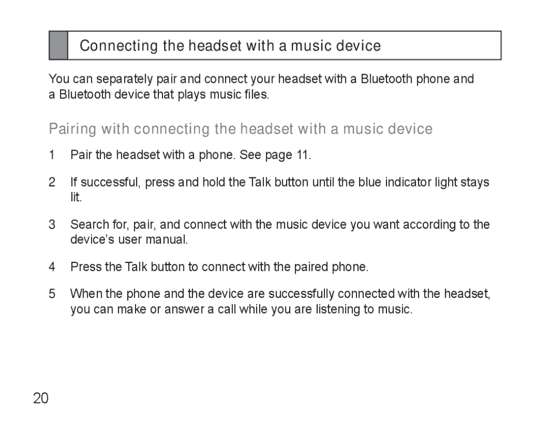 Samsung BHM3500EWECFOP Connecting the headset with a music device, Pairing with connecting the headset with a music device 