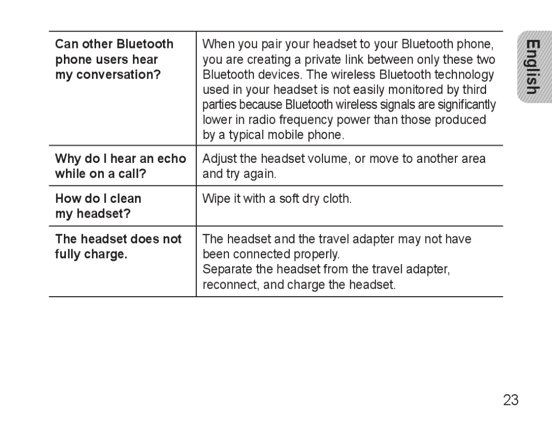 Samsung BHM3500EBECFOP Can other Bluetooth, Phone users hear, My conversation?, Why do I hear an echo, While on a call? 