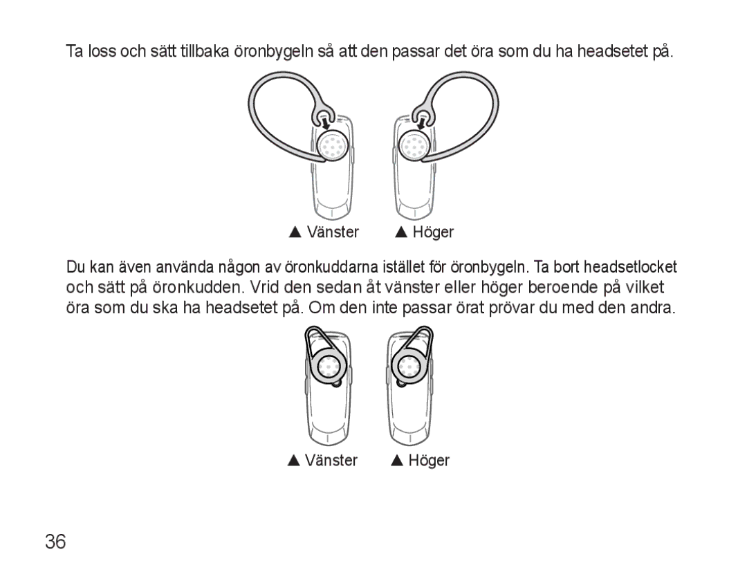 Samsung BHM3500EWECFOP, BHM3500EBECFOP manual  Vänster  Höger 