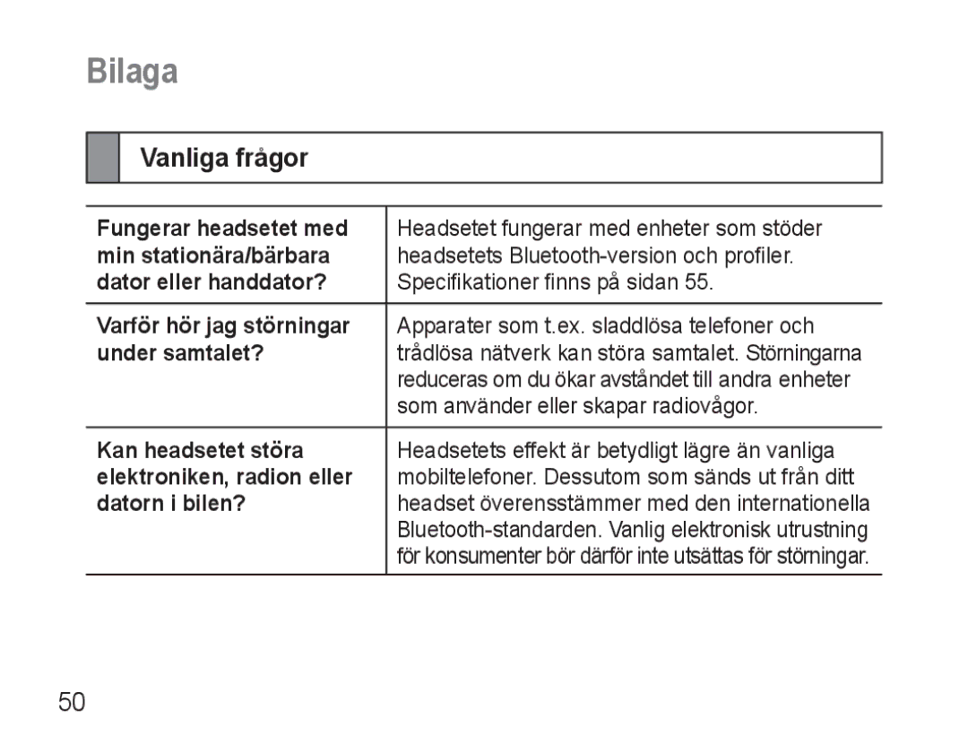 Samsung BHM3500EWECFOP, BHM3500EBECFOP manual Bilaga, Vanliga frågor 