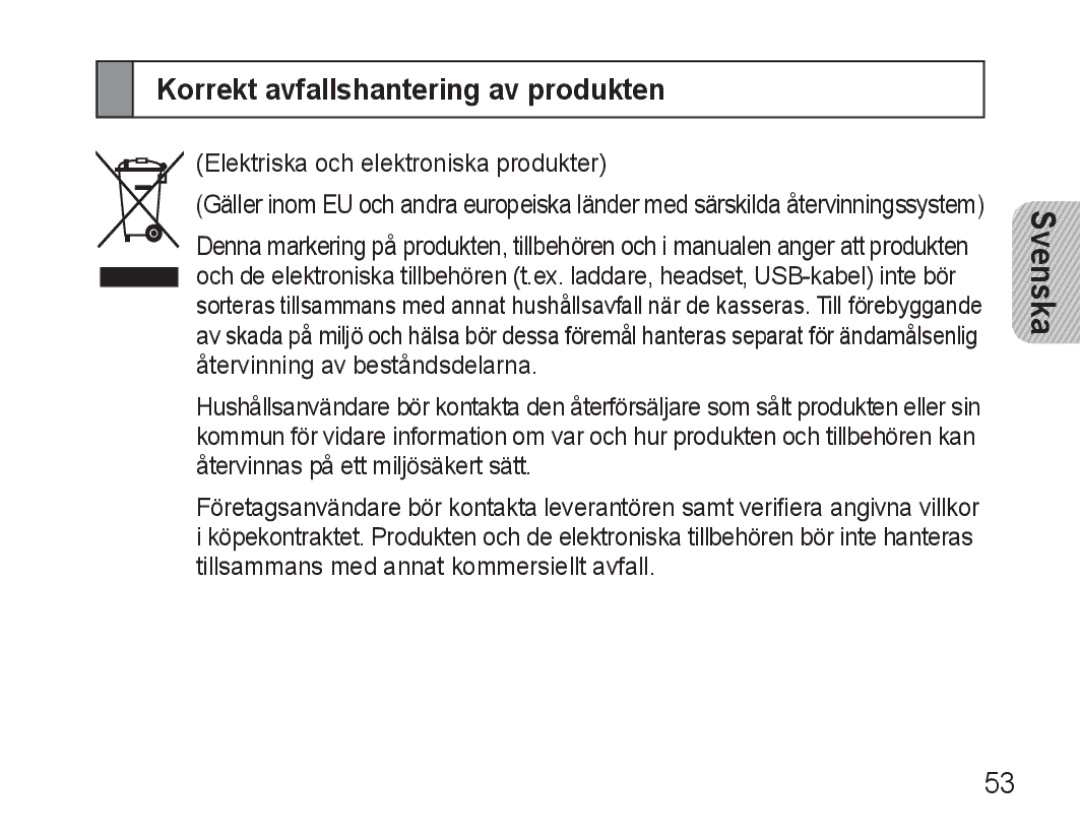 Samsung BHM3500EBECFOP, BHM3500EWECFOP manual Korrekt avfallshantering av produkten 