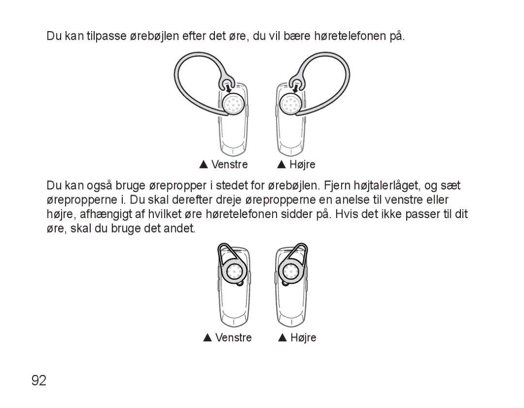 Samsung BHM3500EWECFOP, BHM3500EBECFOP manual  Venstre  Højre 