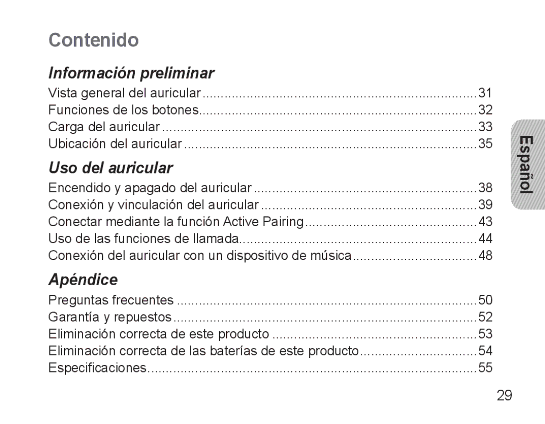 Samsung BHM3500EBECFOP, BHM3500EWECFOP manual Contenido 