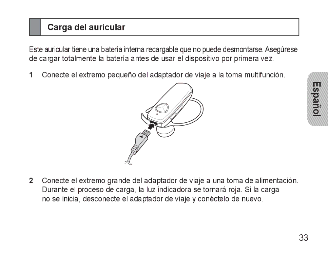 Samsung BHM3500EBECFOP, BHM3500EWECFOP manual Carga del auricular 