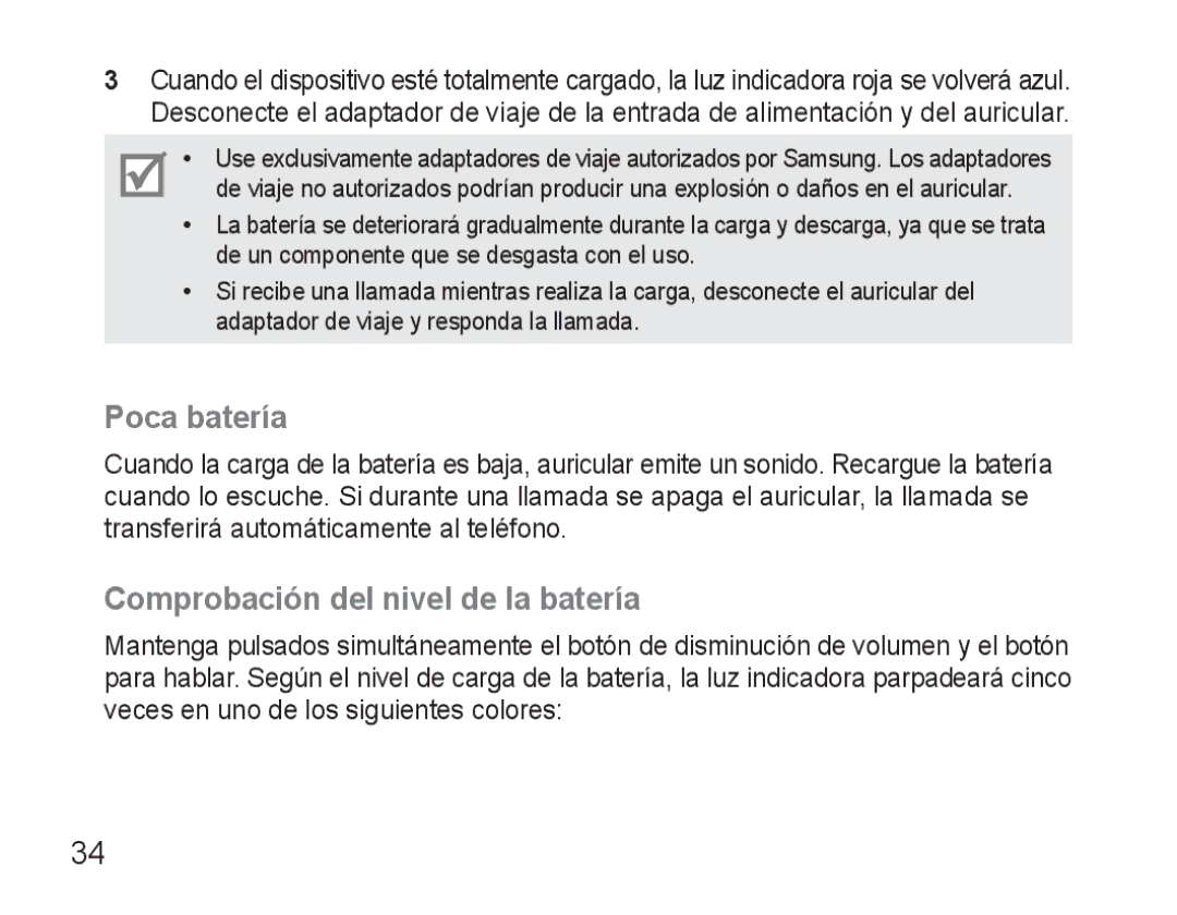 Samsung BHM3500EWECFOP, BHM3500EBECFOP manual Poca batería, Comprobación del nivel de la batería 