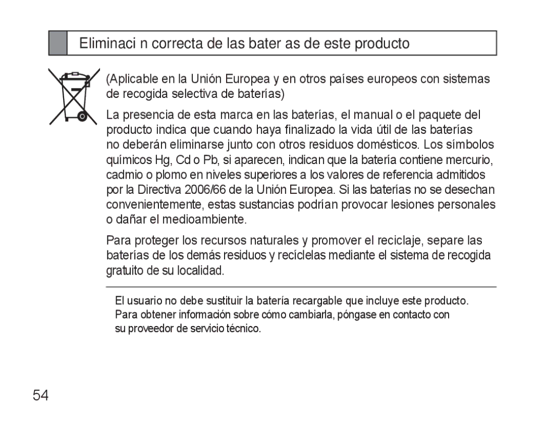 Samsung BHM3500EWECFOP, BHM3500EBECFOP manual Eliminación correcta de las baterías de este producto 