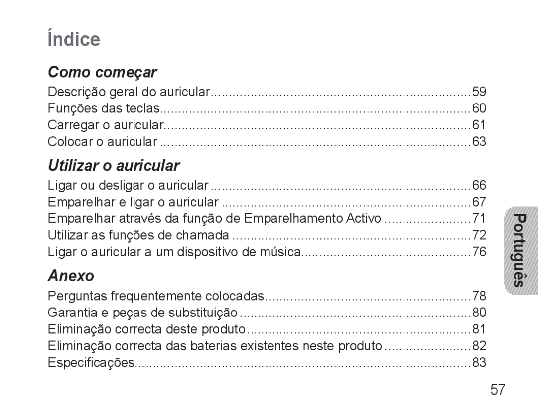 Samsung BHM3500EBECFOP, BHM3500EWECFOP manual Índice 